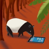 バクはiPadに夢中